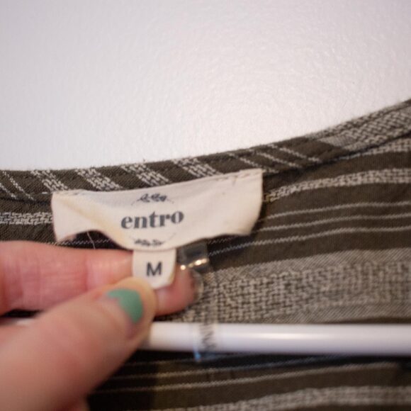 Artisan VTG Linen Top Striped Lagenlook Asymmetrical Pocket Shirt M Soft Autumn - Picture 5 of 7